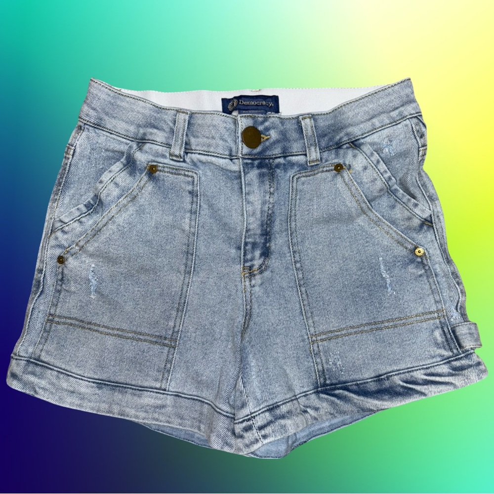 Democracy Light Blue High-Rise Denim Shorts